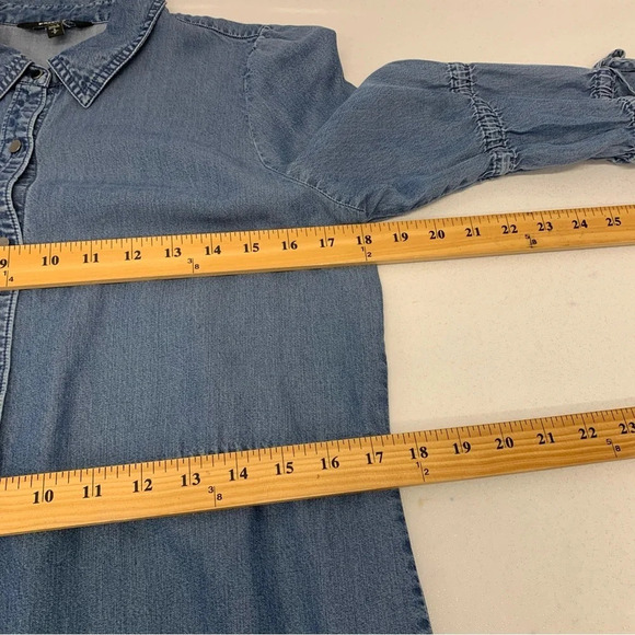 Express Chambray Shirt Dress Small  3/4 Sleeve Button Front Above Knee‎ Blue - Picture 10 of 10